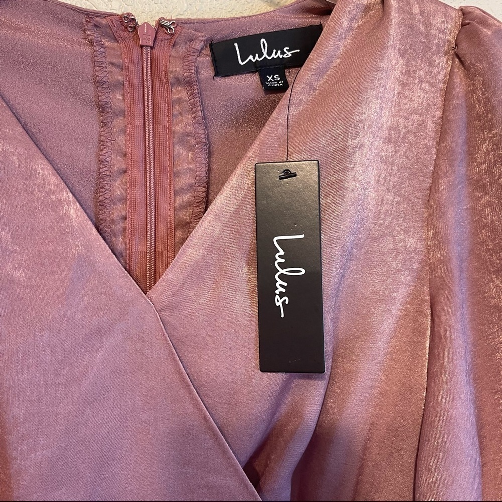 Lulus Eliza Wrap Mini Dress‎ in Pink Blush Satin Women's XS NWT - Picture 10 of 10